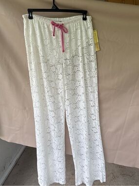 Almost Famous White Lace Pajama Pants with Pink Drawstring